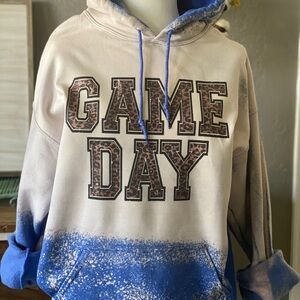 Game Day Hoodie Football Mom Bleached Hoodie Royal Blue